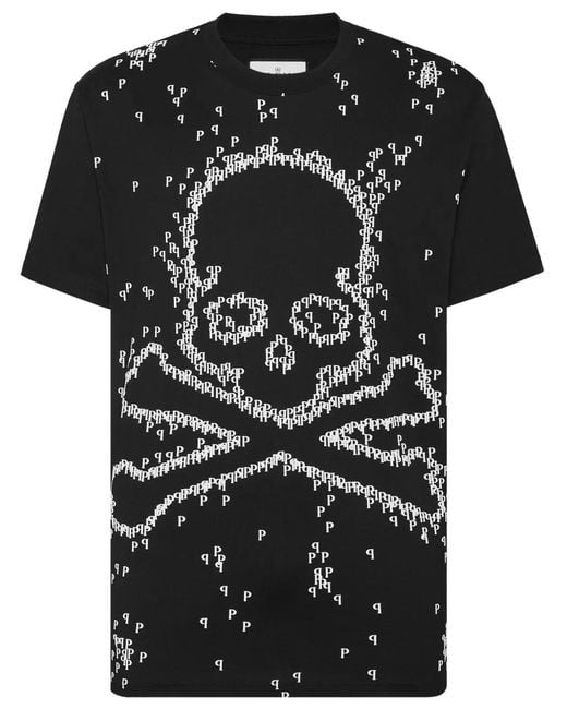 Philipp Plein Black T-Shirt Round Neck Ss Skull & Bones for men