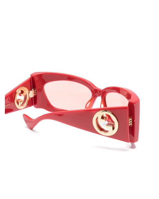 Gucci Pink Interlocking G Rectangle-Frame Sunglasses