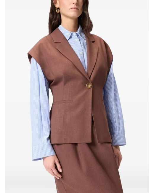 Pinko Brown Sleeveless Rustic-Effect Jacket