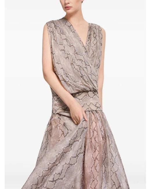 Robe Longue En Soie À Imprimé Peau De Python Elie Saab en coloris Natural