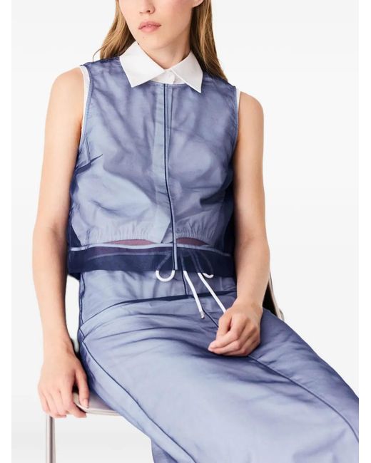 Maje Blue X Blanca Miró Organza-Overlay Sleeveless Shirt