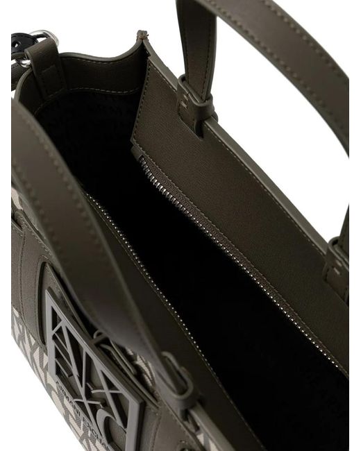 ARMANI EXCHANGE Black Logo-Print Buckle-Detail Tote Bag