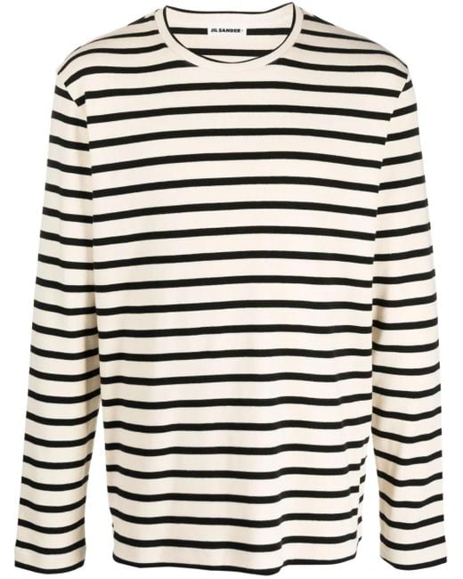 Jil Sander White Crew Neck Long Sleeves Cotton Sweatshirts for men