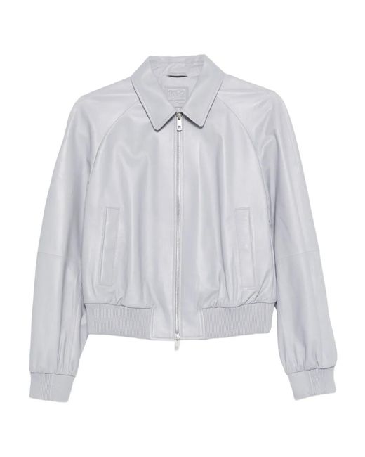 Desa Nineteenseventytwo White Zip Leather Jacket