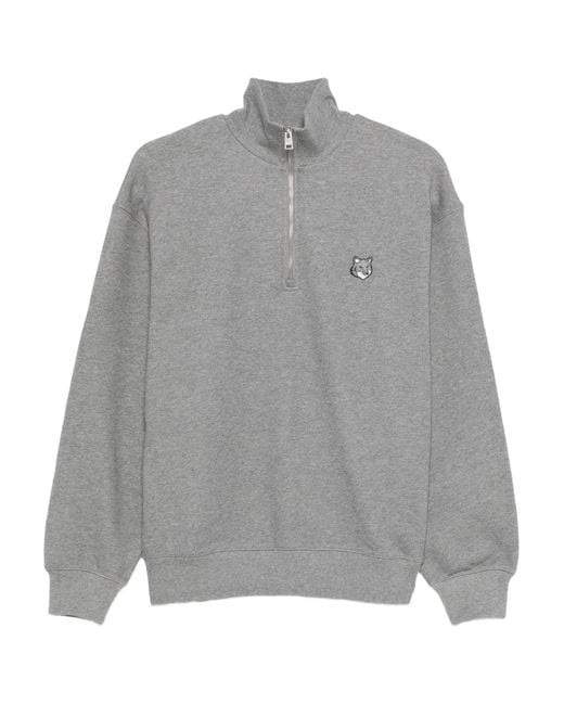 Maison Kitsuné Gray Fox Head Comfort Half Zip Sweatshirt for men