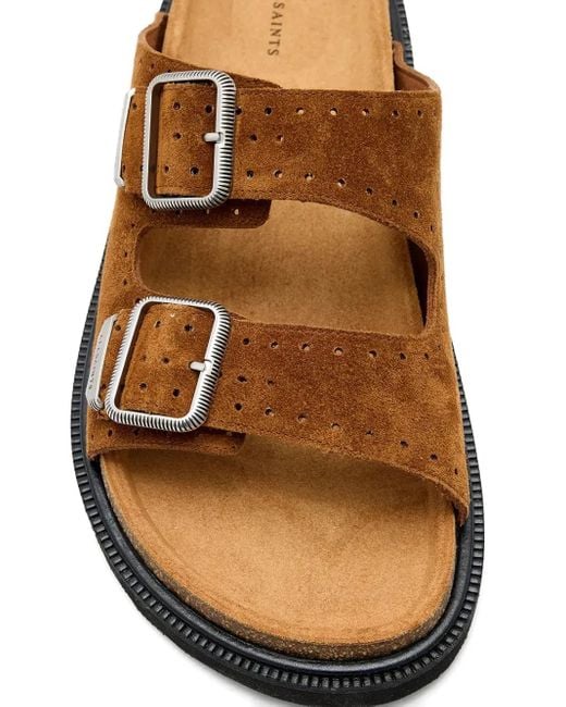 AllSaints Brown Double-Buckle Perforated Sandals for men
