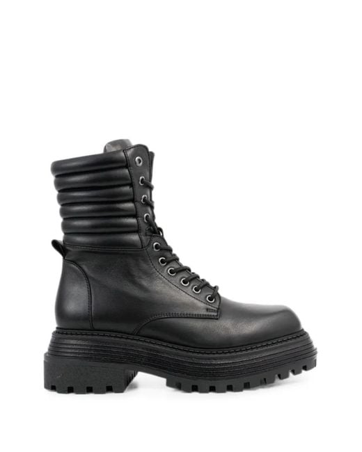 SERGIO MORETTI FIRENZE Black Padded-Collar Lace-Up Ankle Boots