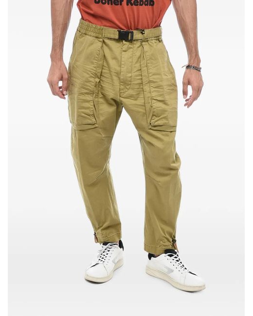 DSquared² Yellow Multi-Pocketed Belted Cargo Pants for men