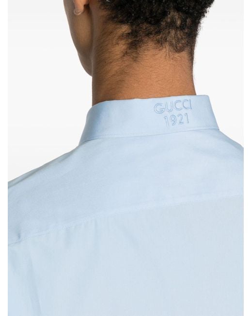 Gucci Blue Embroidered-logo Poplin Shirt for men