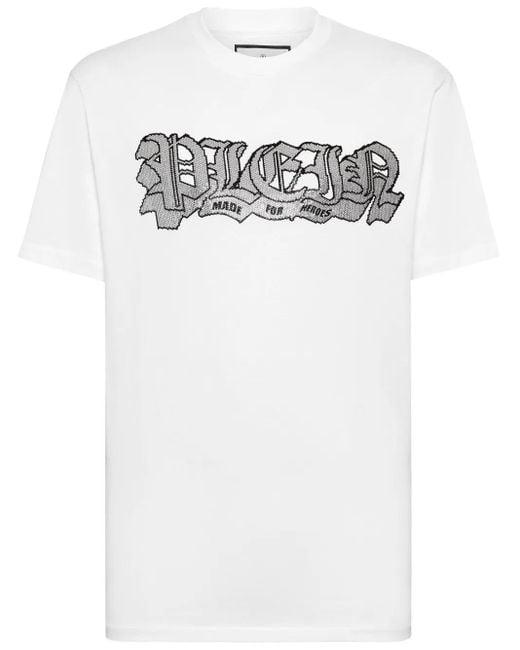 Philipp Plein White Logo-Embellished Cotton T-Shirt for men