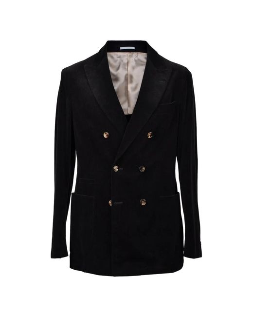 Brunello Cucinelli Black Corduroy-Texture Double-Breasted Blazer for men