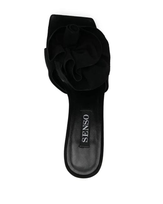 Senso Black Harlow 100Mm Floral-Appliqué Mules