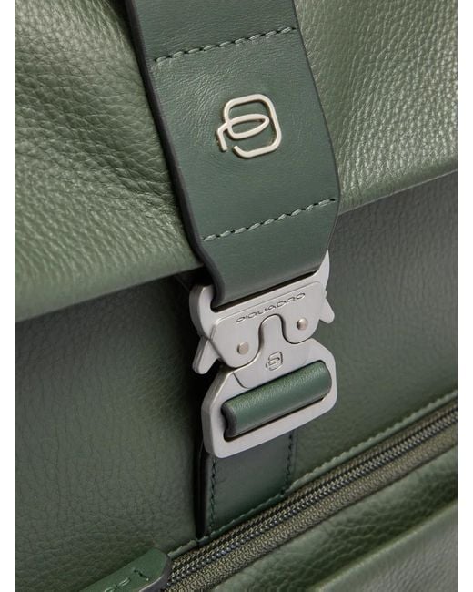 Piquadro Green Buckle-Fastening Leather Backpack