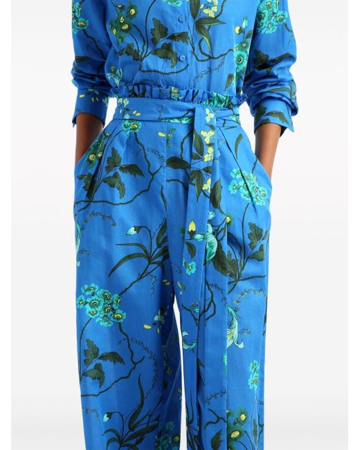 Erdem Blue Floral-print Wide-leg Trousers