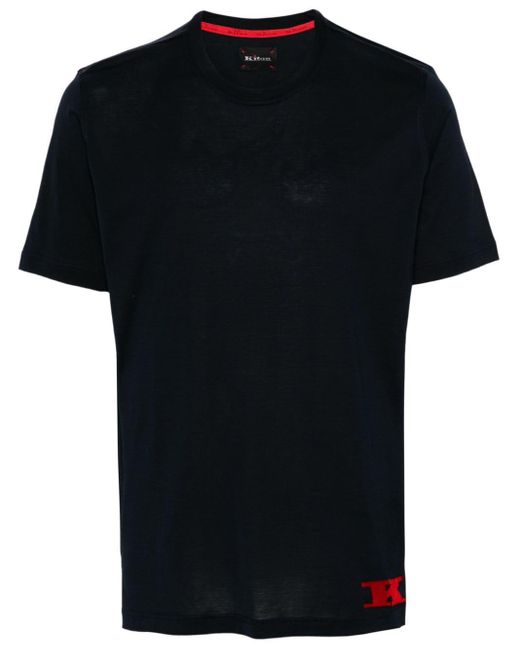 Kiton Black Flocked-logo Cotton T-shirt for men