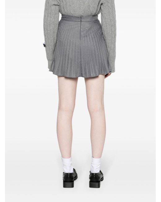 Nissa Gray Rhinestoned Pleated Miniskirt