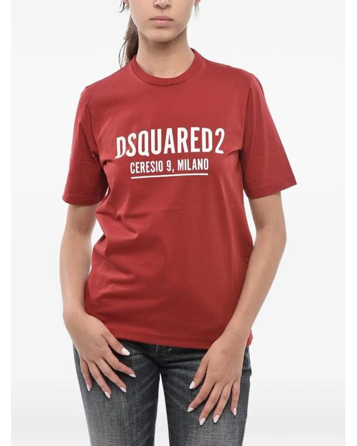 DSquared² Red Logo-Print Crew-Neck T-Shirt