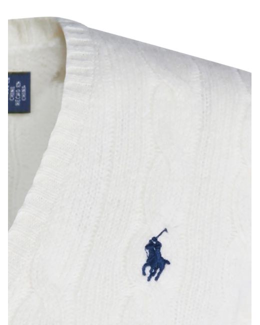 Polo Ralph Lauren White Cable-Knit V-Neck Sweater