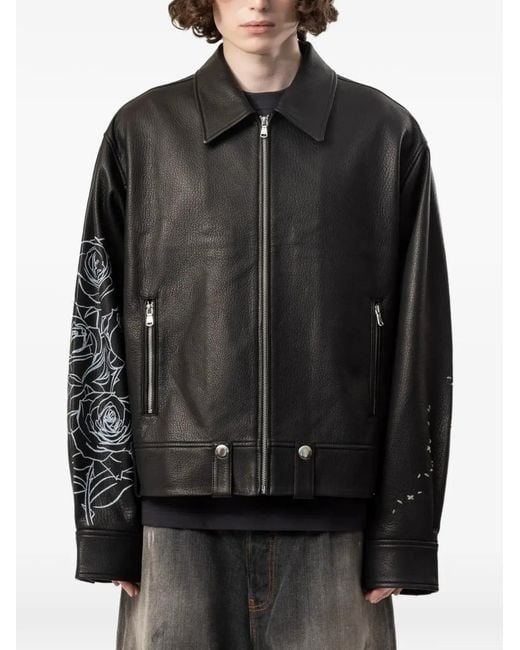 DOMREBEL Black Roses Lambskin Jacket for men