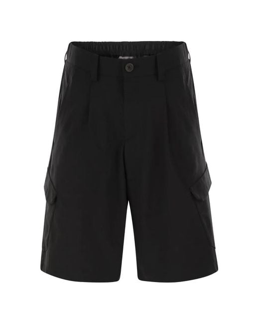 Herno Black Cargo Pleated Shorts for men