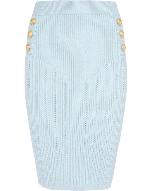 Balmain Blue Knitted Pencil Skirt