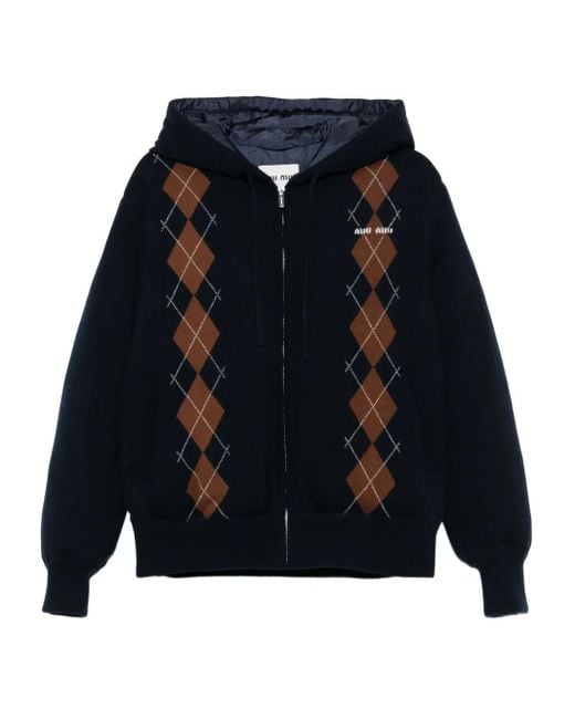 Miu Miu Jack Met Capuchon En Diamantpatroon in het Blue