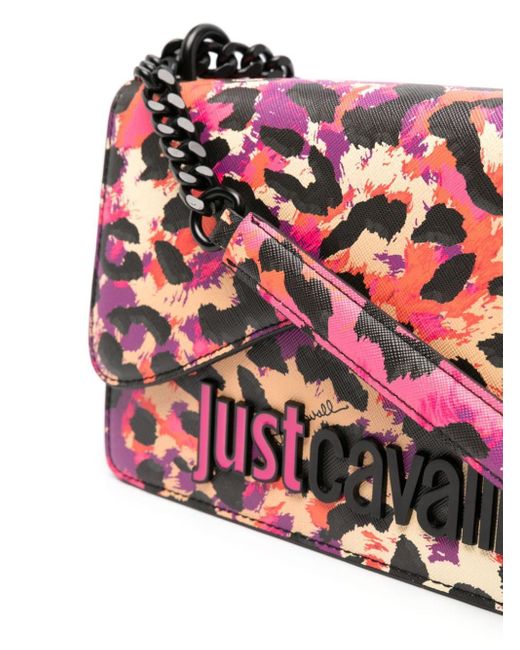 Just Cavalli Red Logo-lettering Leopard-print Shoulder Bag