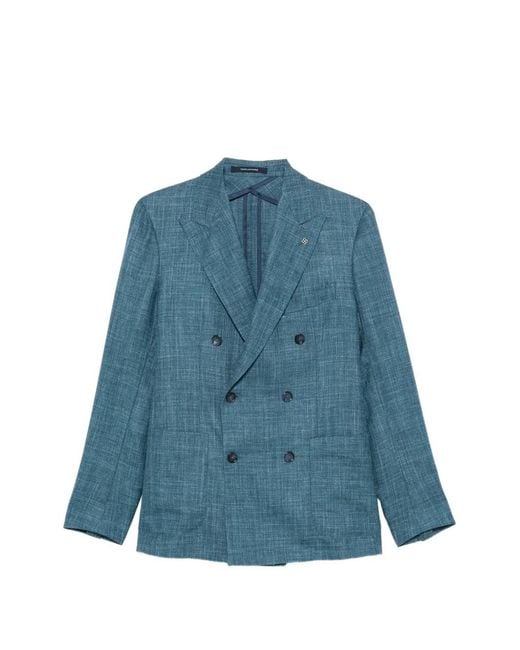Tagliatore Blue Double-Breasted Peak-Lapel Blazer for men