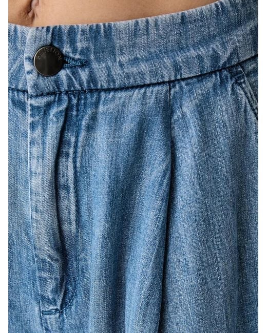 Benetton Blue Pleated Wide-Leg Jeans