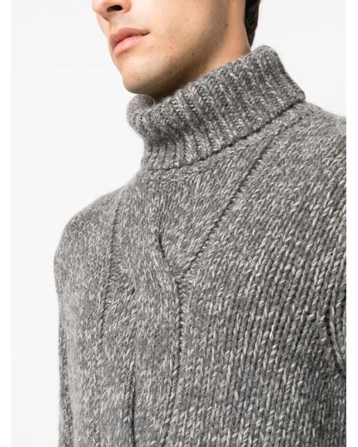 Brunello Cucinelli Gray Braided Turtle Neck Sweater for men