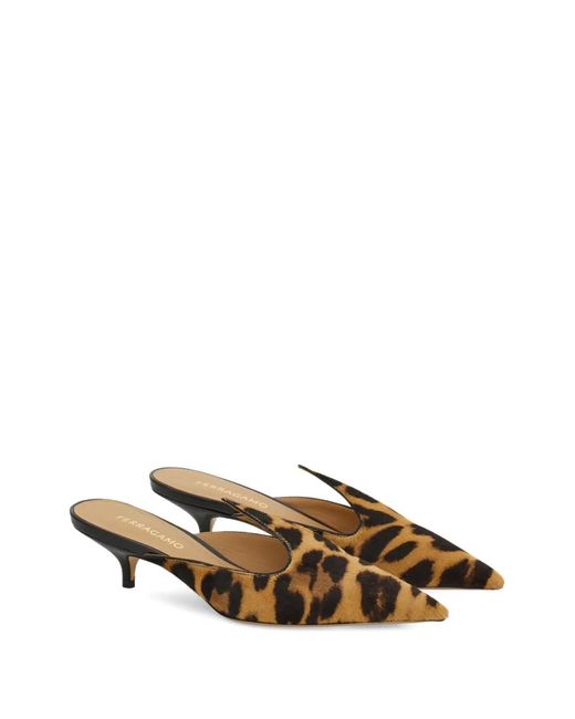 Ferragamo Brown Leopard-Print Mules