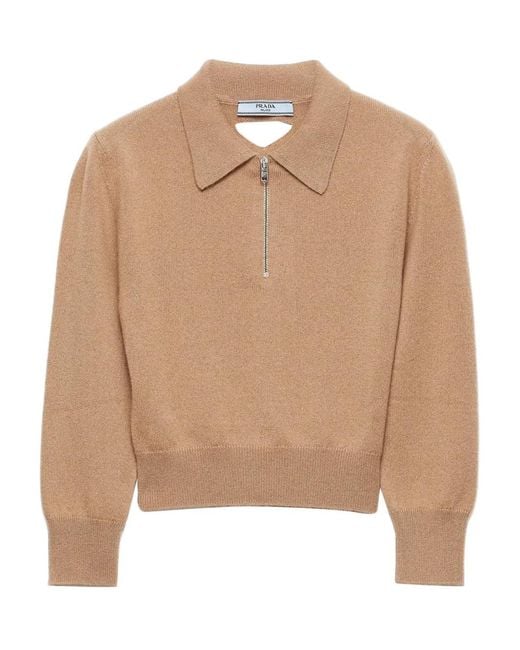 Pull À Col Zippé Prada en coloris Natural