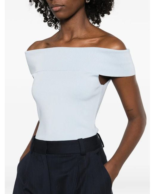 Maje White Bardot Rib Knit Top
