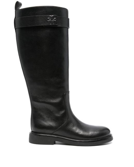 Tory Burch Double T Leren Knielaarzen in het Black