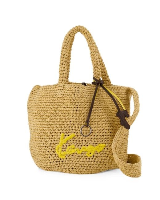 KENZO Metallic Petit Sac Cabas En Raphia À Logo Brodé
