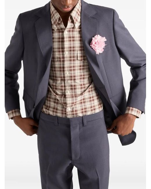 Prada Brown Checked-Pattern Patch-Pocket Shirt for men