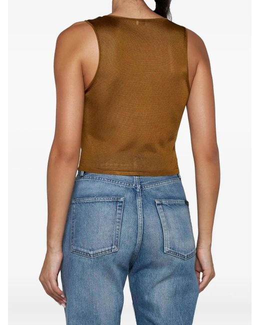 Saint Laurent クロップド ニットトップ Brown