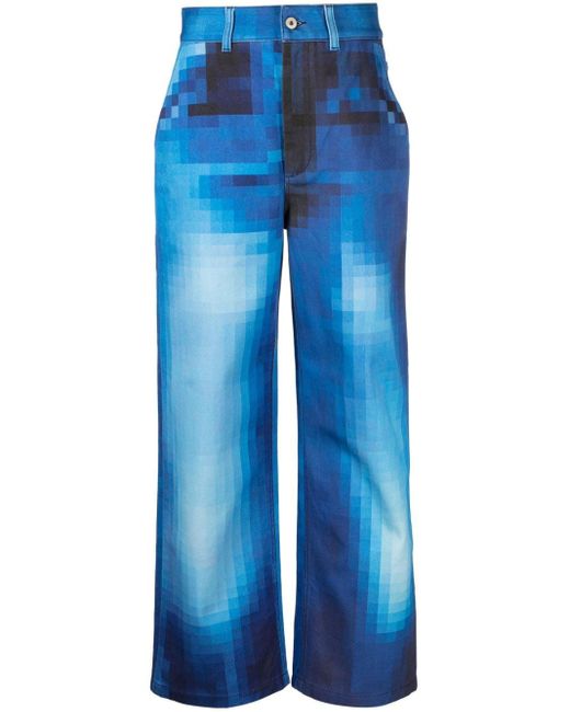 Loewe Blue Pixelated-print Straight-leg Jeans
