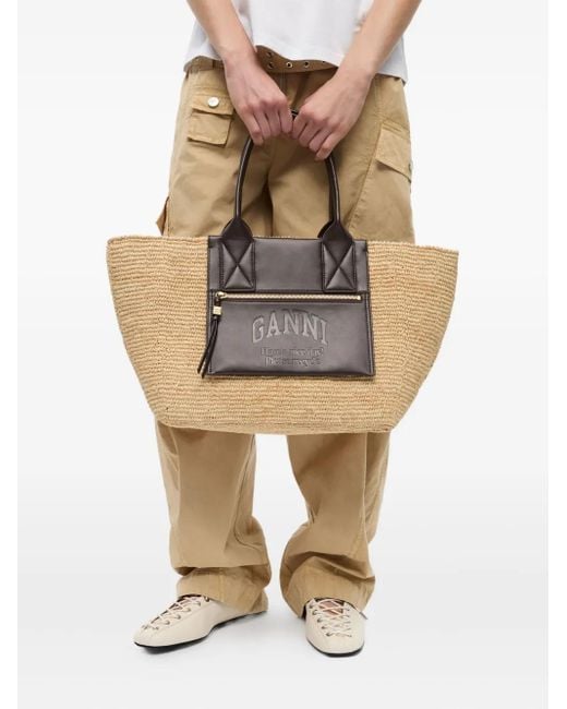 Ganni Black Shopper Raffia