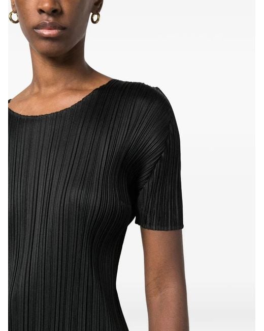 Pleats Please Issey Miyake Black Micro-Pleated T-Shirt