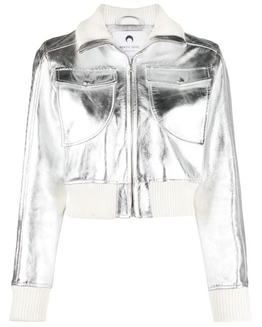 MARINE SERRE White Moonogram-Pattern Laminated Leather Jacket