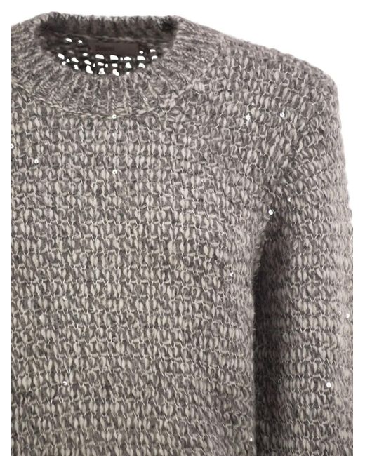 Herno Gray Sequin-Embellished Textured-Knit Sweater
