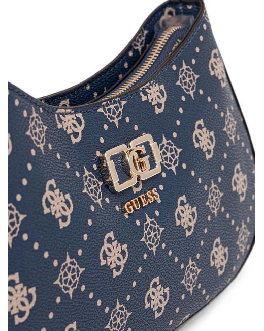 Guess Blue Emelie Logo-Print Monogram-Pattern Shoulder Bag