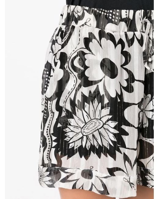 Amir Slama Black High-Waisted Floral-Print Shorts