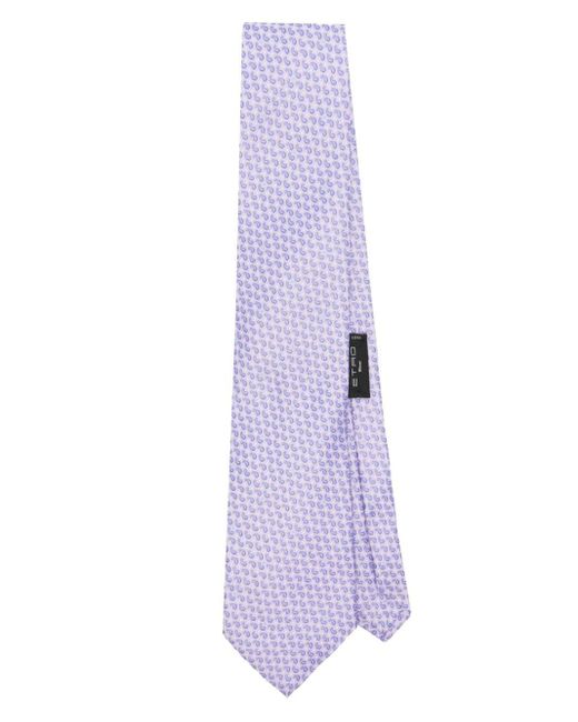Etro Purple Paisley Patterned-Jacquard Silk Tie for men