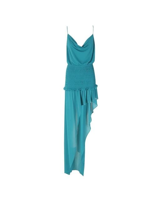 ANDAMANE Blue Asymmetric Ruffled Dress