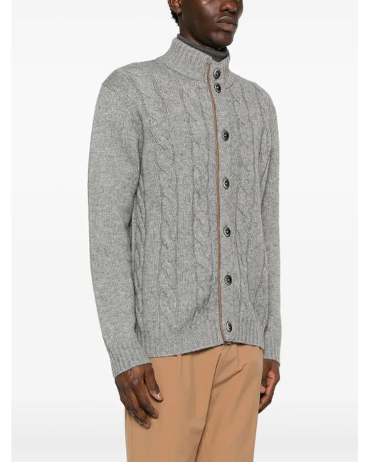 Herno Gray Cable-Knit Cardigan for men