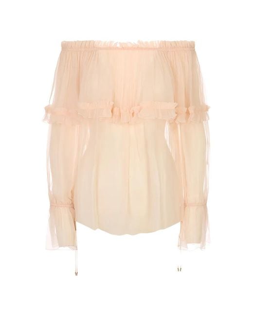 Chloé White Ruffled Off-Shoulder Blouse