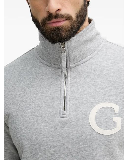 Gant Gray Logo-Patch Quarter-Zip Sweater for men