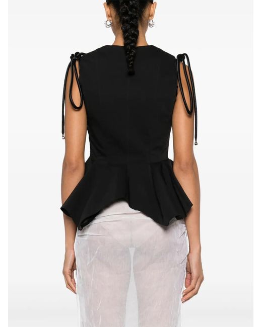 V:PM ATELIER Black Koa Strap-Detail Peplum Top